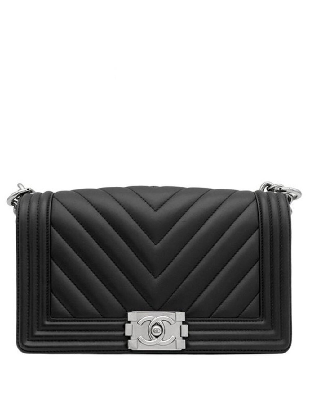 Chanel Shoulder Bag Boy 25 Lambskin Black Silver Chain